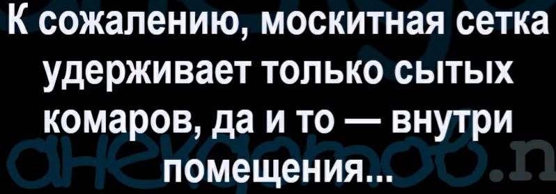 К сожалению москитная сетка удерживает только сытых комаров да и то внутри помещения