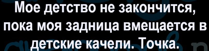 Мое детство не закончится пока моя задница вмещается в детские качели Точка