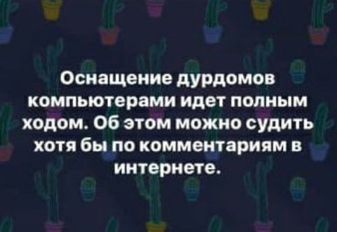 Оснащение дурдомов компьютерами идет полным ходом об этом можно судить хотя бы по комментариям в интернете