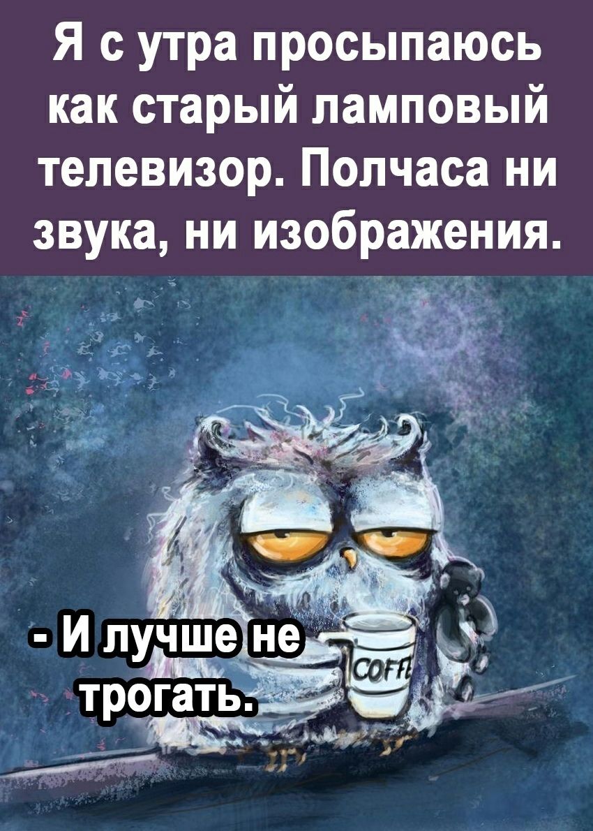 Я сутра просыпаюсь как старый ламповый телевизор. Полчаса ни звука, ни изображения.