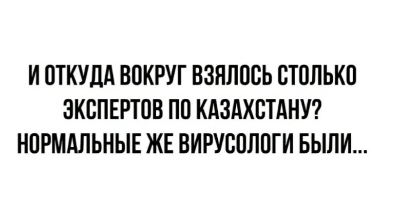 Иоткуда вокруг взялось столько экспертов по казахстану? Нормальные же вирусологи были...