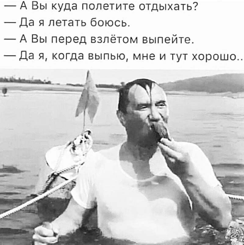 А Вы куда полетите отдыхать Да я летать боюсь А Вы перед взлётом выпейте Да я когда выпью мне и тут хорошо