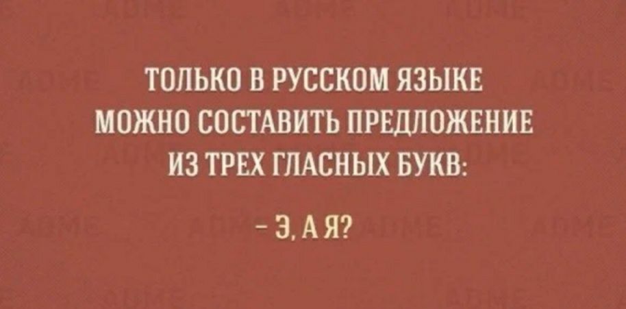 ТОЛЬКО В РУССКОМ ЯЗЫКЕ МОЖНО СОСТАВИТЬ ПРЕДЛОЖЕНИЕ ИЗ ТРЕХ ГЛАСНЫХ БУКВ 3АЯ
