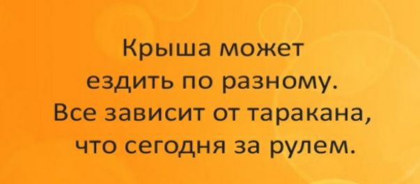 Крыша может ездить по разному Все зависит от таракана что сегодня за рулем