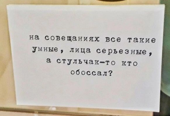 на совещаниях все такие умные лица серьезные а стульчакто кто обоссал