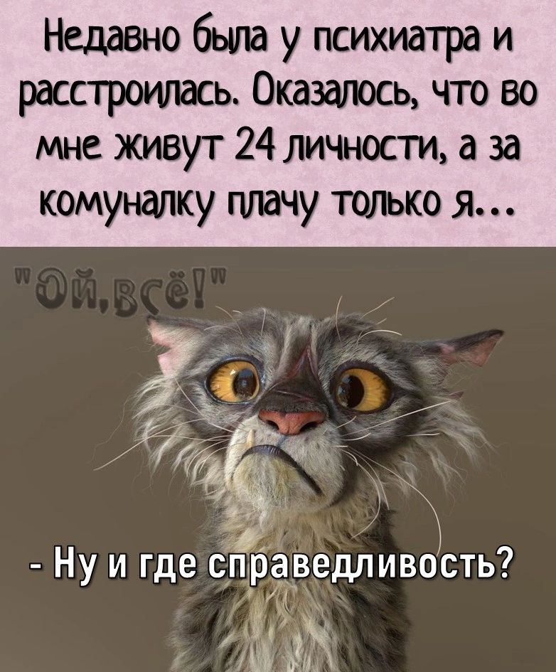 Недавно была у психиатра и рассгроилась Оказалось что во мне живут 24 личности а за комуналку гитачу только я