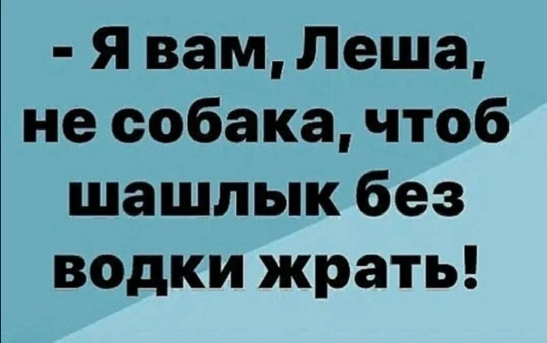 Я вам Леша не собака чтоб шашлык без водки жрать