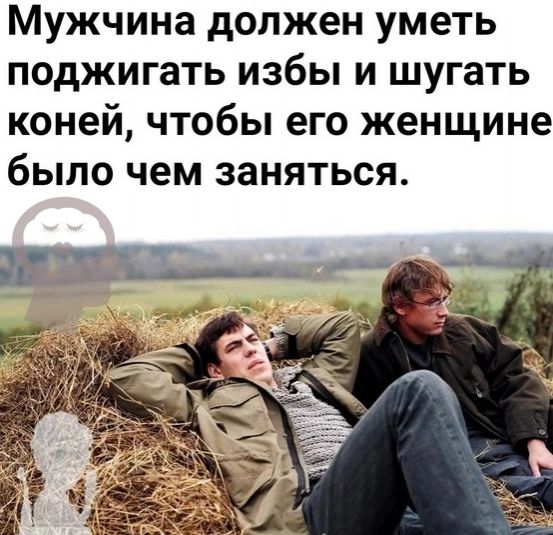 Мужчина должен уметь поджигать избы и шугать коней чтобы его женщине было чем заняться