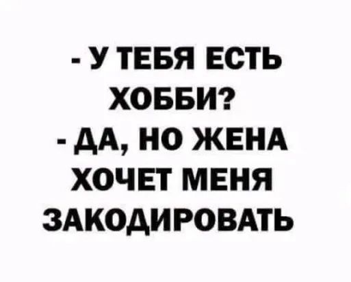 У ТЕБЯ ЕСТЬ ХОББИ дА НО ЖЕНА ХОЧЕТ МЕНЯ ЗАКОДИ РОВАТЬ