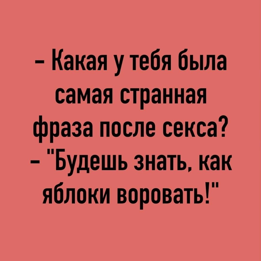 Какая у тебя была самая странная фраза после секса Будешь знать как яблоки воровать