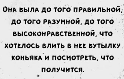 Онд вылд до того прдвильной до того РАзумной до того высокомРдвствиной что хотелось влить в ни БУТЫЛКУ коньякди посиотрпь что получится