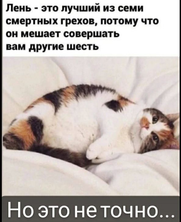 Лень это лучший из семи смертных грехов потому что он мешает совершать вам другие шесть ф Но это неточно
