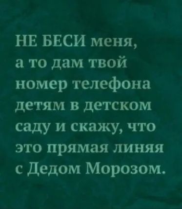 НЕ БЕСИ меня а то дам твой номер телефона детям в детском саду и скажу что это прямая линяя с Дедом Морозом