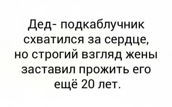 дед подкаблучник схватился за сердце но строгий взгляд жены заставил прожить его ещё 20 лет