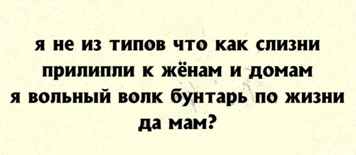 я не из типо что как слизни прилипли К жёнам и домам я вольный волк бунтарь по жизни да мам