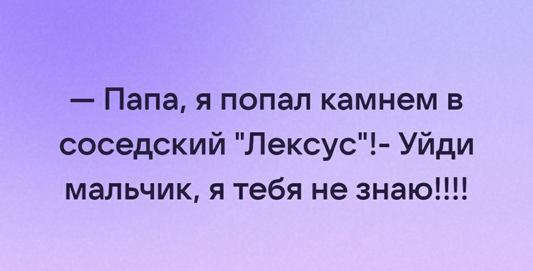 Папа я попал камнем в соседский Лексус Уйди мальчик я тебя не знаю