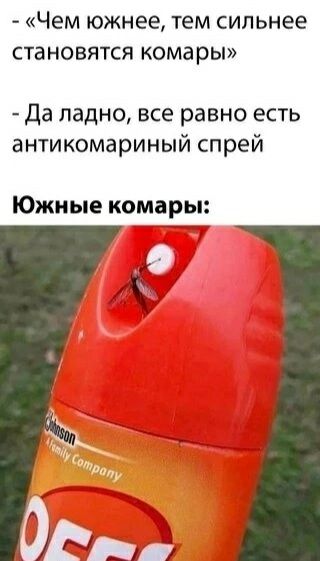 Чем южнее ТЕМ СИЛЬНЕЭ СТЗНОВЯТСЯ комары Да ладно все равно есть антикомариный спрей Южные комары