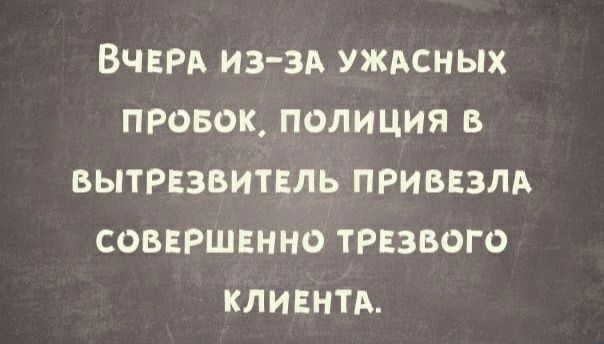 ВЧЕРА ИЗ ЗА УЖАСНЫХ ПРОБОК ПОЛИЦИЯ В ВЫТРЕЗВИТЕЛЬ ПРИВЕЗЛА СОВЕРШЕННО ТРЕЗБОГО КЛИЕНТА