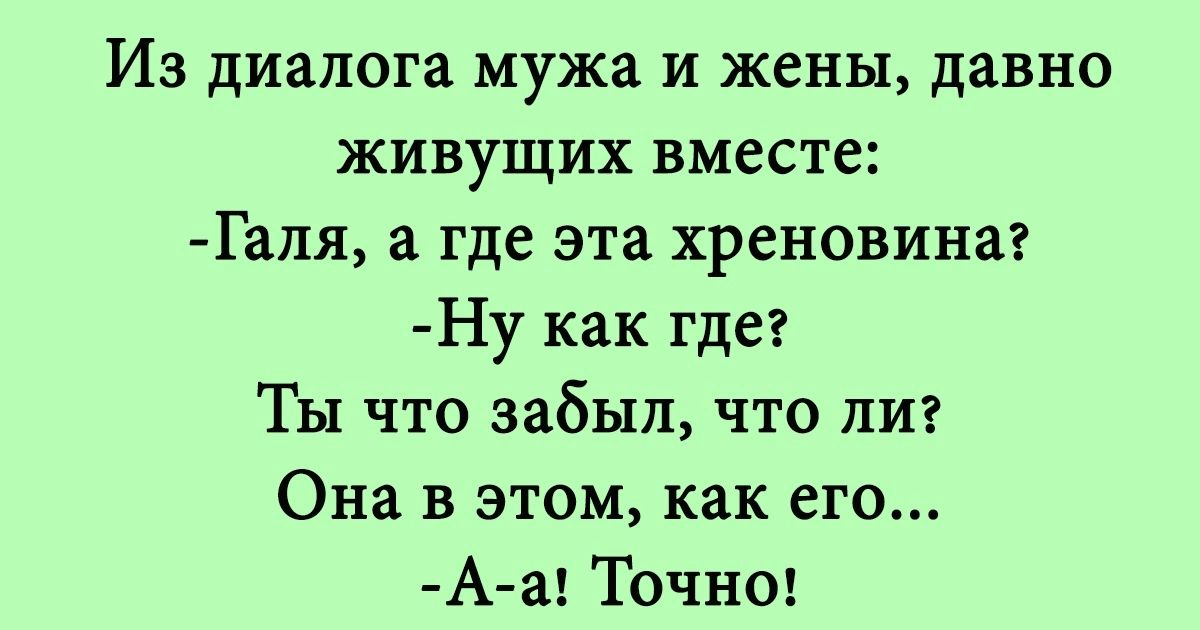 Из диалога мужа и жены давно живущих вместе Галя а где эта хреновина Ну как где Ты что забыл что лиг Она в этом Как его А а Точно