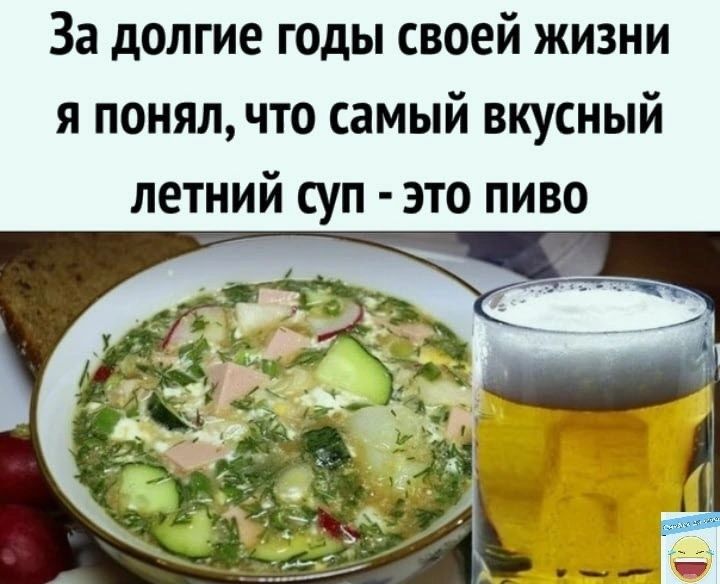 За долгие годы своей жизни я понялчто самый вкусный летний суп это пиво