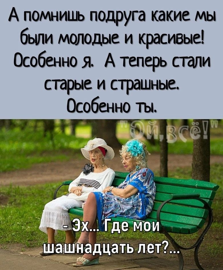 А помнииь подруга какие мы были молодые и красивые Особенно я А теперь пали старые и страшные Особенно ты _ шашнадцать лет