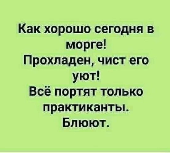 Как хорошо сегодня в морге Прохладен чист его уют Всё портят только практикантьь Блюют