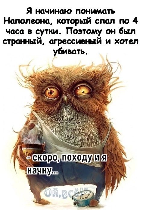 Я начинаю понимать Наполеона каторый спал по 4 часа в сутки Поэтому он был стрип ый прессиннй и хотел