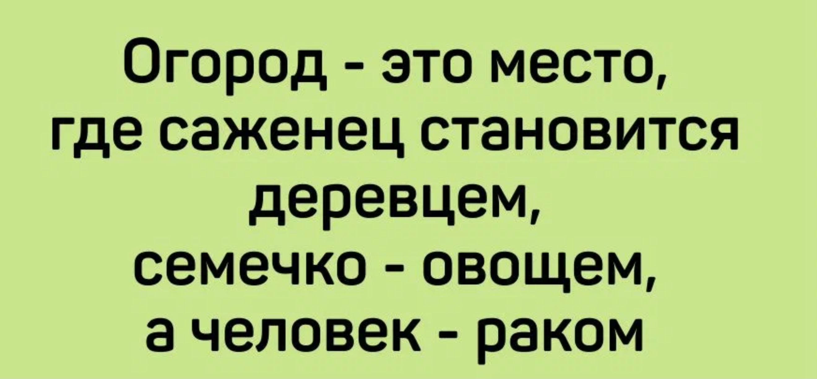 Огород это место где саженец становится деревцем семечко овощем а человек раком