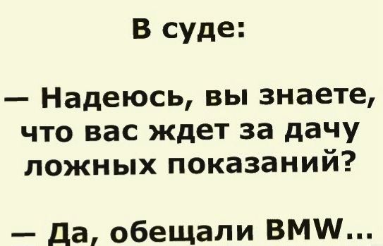 В суде Надеюсь вы знаете что вас ждет за дачу ложных показаний да обещали ВМШ