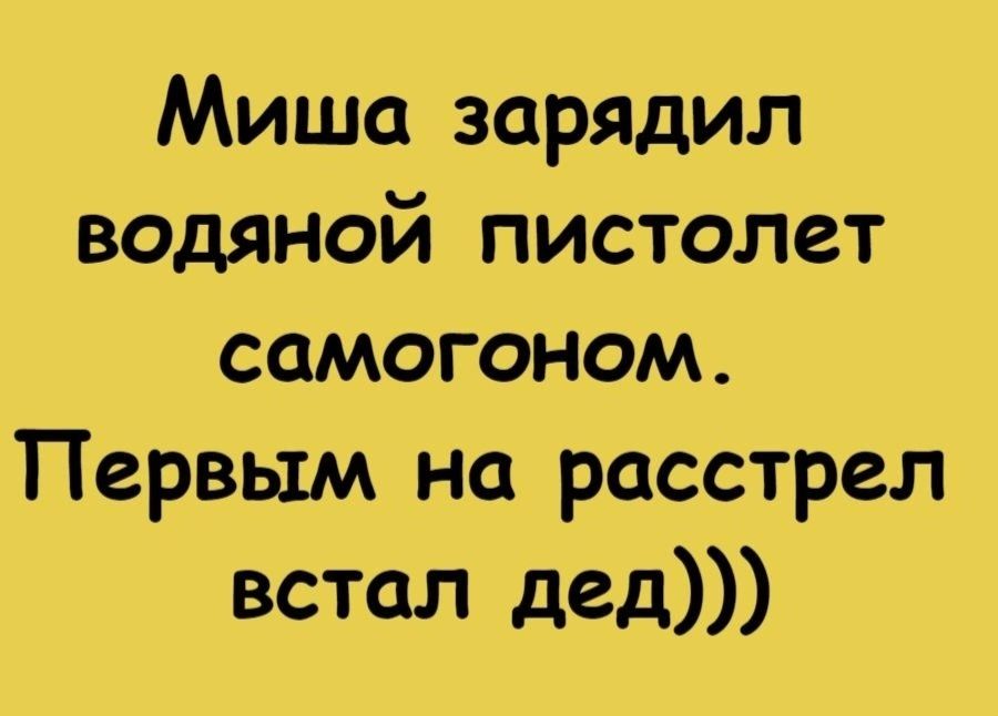 Миша зарядил водяной пистолет самогоном Первым на расстрел встал дед