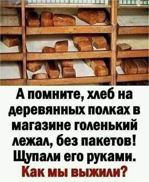 А помните хлеб на деревянных полках в магазине тоненький лежал без пакетов Щупалн его руками Как мы выжили