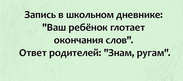 Запись в школьном дневнике Ваш ребёнок глотает окончания слов Ответ родителей Знам ругам