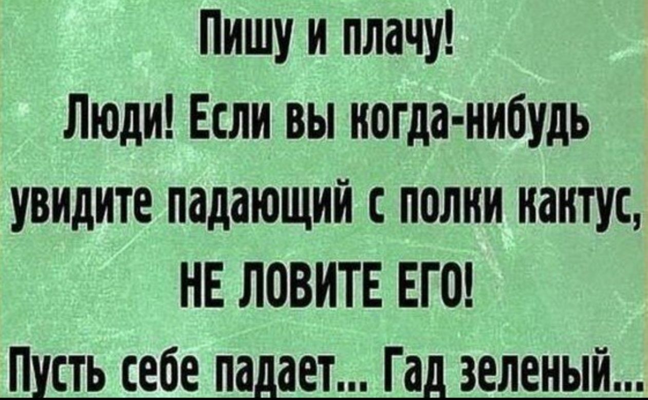Пишу и плачу Люди Если вы когда нибудь увидите падающий полни кактус НЕ ЛОВИТЕ ЕГО ПИСТЬ себе падает ГПД ЗЕЛЕНЫЙ