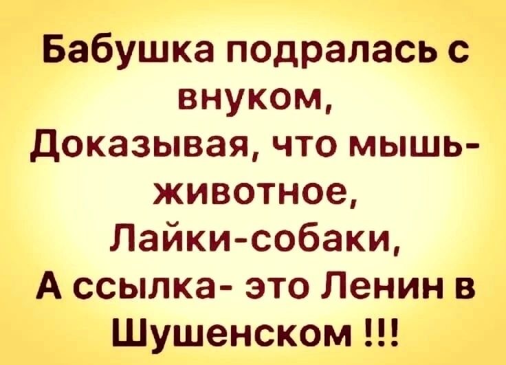 Бабушка подралась с внуком доказывая что мышь животное Лайки собаки А ссылка это Ленин в Шушенском