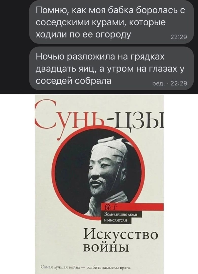 Помню как моя бабка боролась с соседскими курами которые ходили по ее огороду НОЧЬЮ РЭЗПОЖИПЗ На грядках двадцать яиц а утром на глазах у соседей собрала Искусство воины