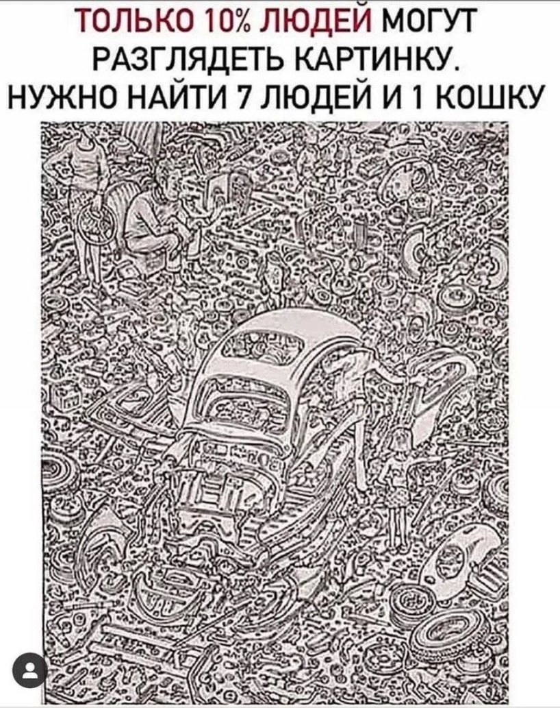 ТОЛЬКО 10 ЛЮДЕИ МОГУТ РАЗПЗЯДЕГЬ КАРТИНКУ НУЖ 0 НАИТИ 7 ЛЮДЕИ И 1 КОШКУ