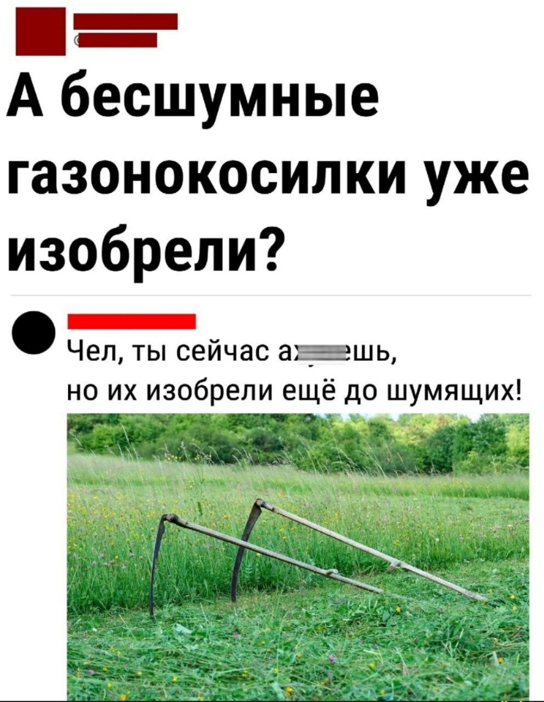 А бесшумные газонокосилки уже изобрели _ Чел ты сейчас азшц но их изобрели ещё до шумящих