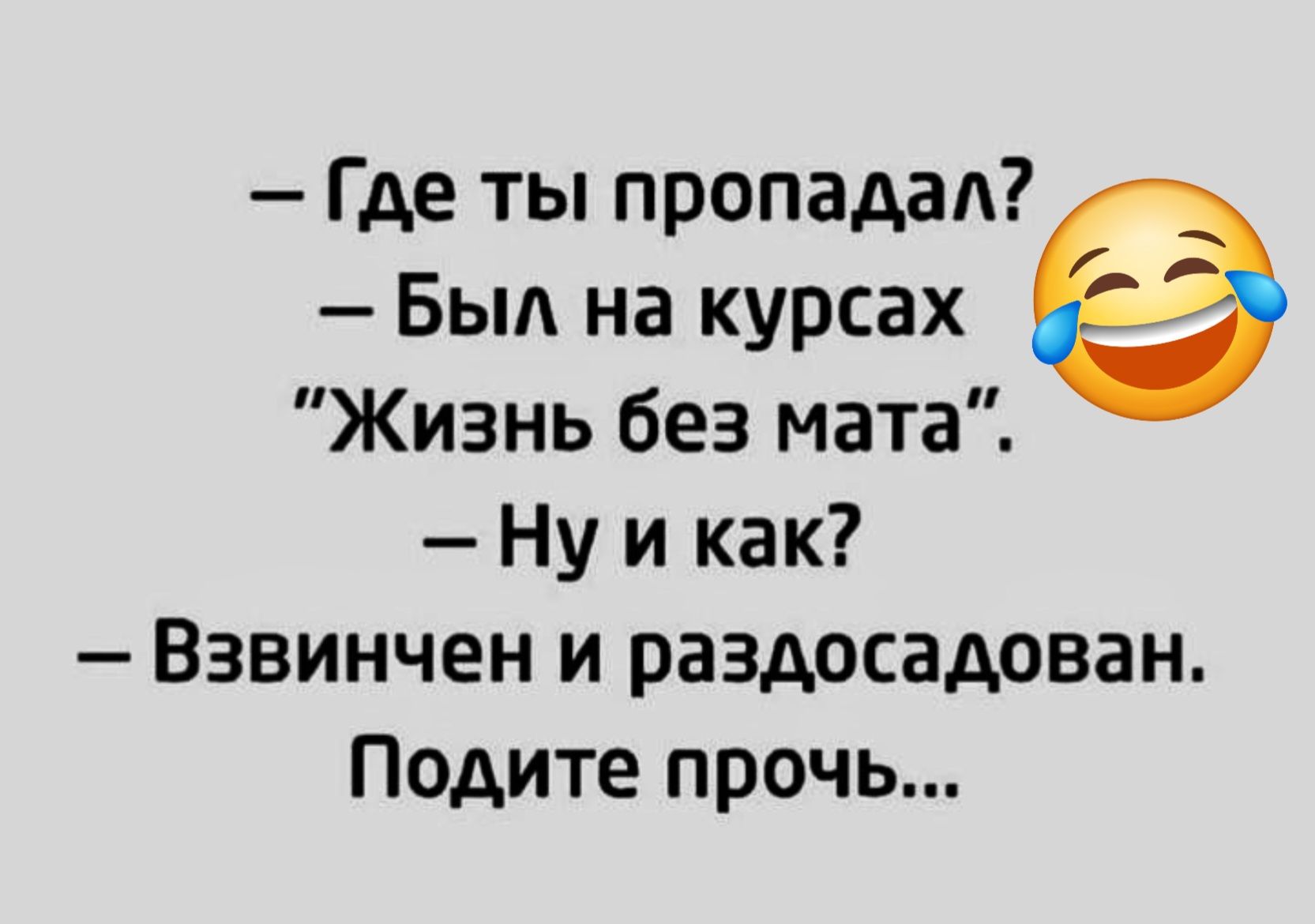 Где ты пропадал Был на курсах Жизнь без мата Нуикак Взвинчен и раздосадован Подите прочь