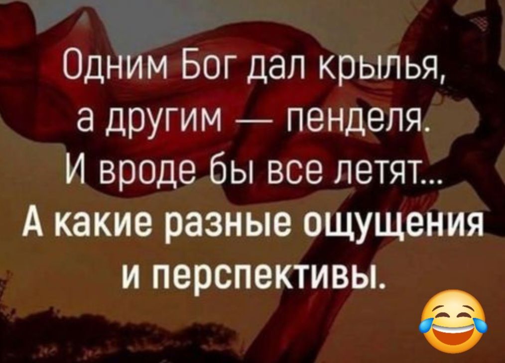 Одним Бог дал крылья а другим пенделя И вродебы все летят А какие разные ощущения и перспективы