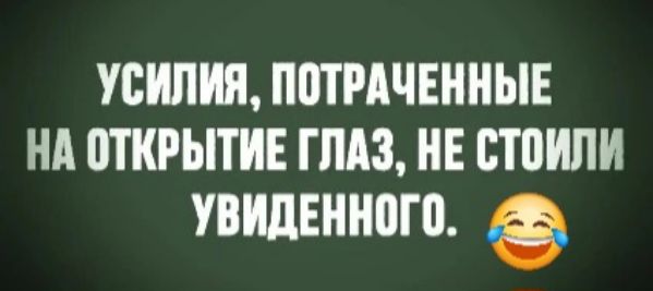 УСИЛИЯ ПОТРАЧЕННЫЕ НА ОТКРЫТИЕ ГЛАЗ НЕ СТОИЛИ УВИДЕННОГО е