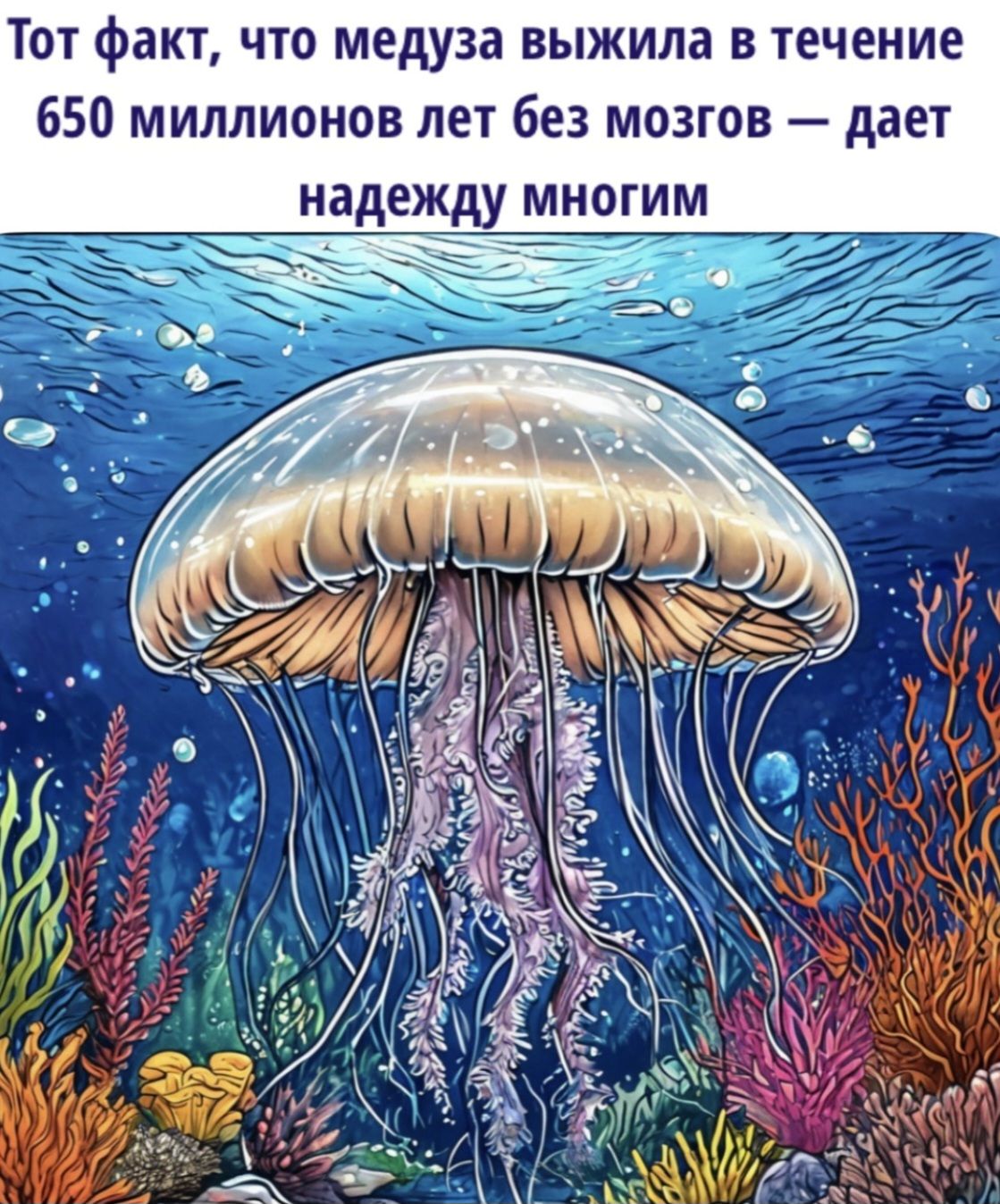 Тот факт что медуза ила в течение 650 миллионов лет без мозгов дает надежду многим