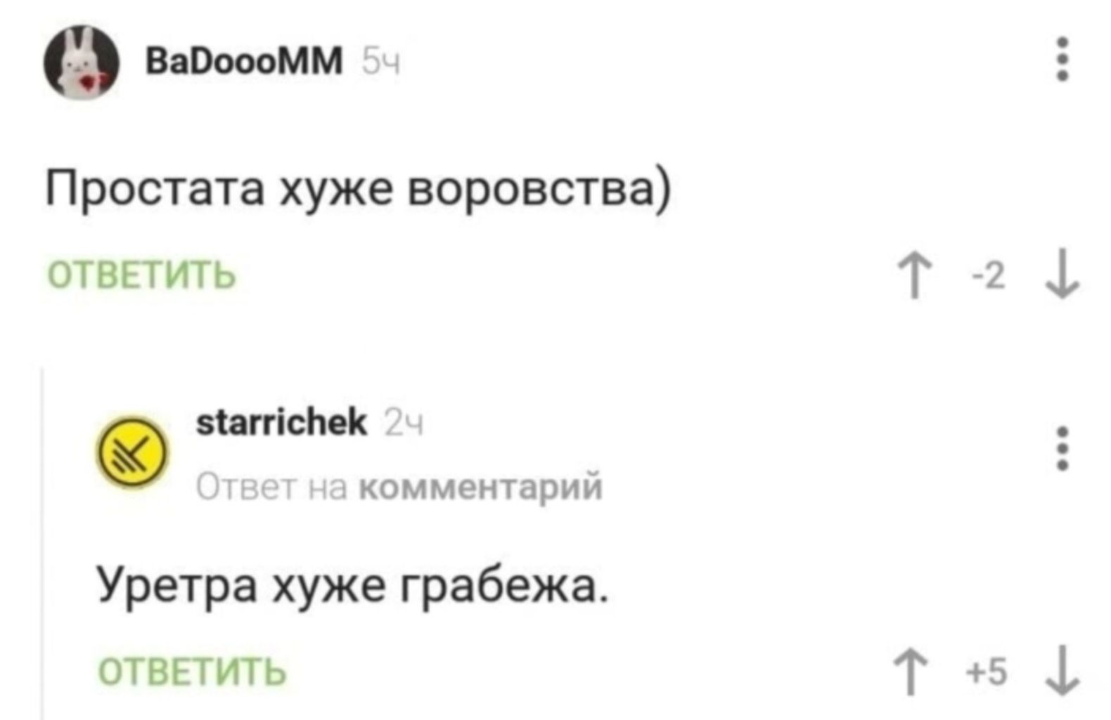 вгдосомм Простата хуже воровства ОТВЕТИТЬ Т 2 загсек з комментарий Уретра хуже грабежа ОТВЕТИТЬ Т