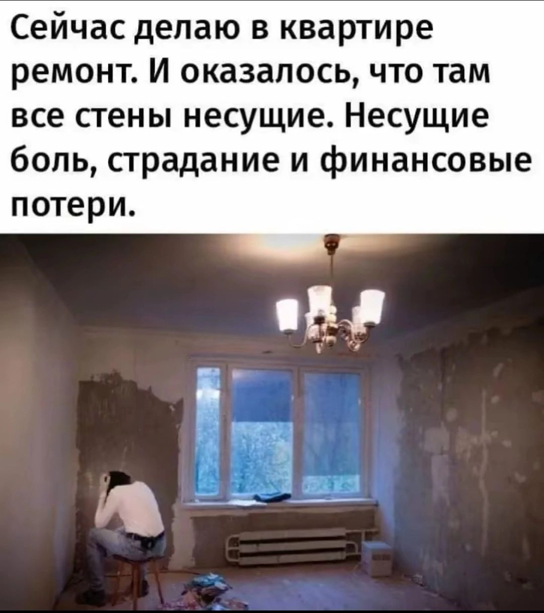 Сейчас делаю в квартире ремонт. И оказалось, что там все стены несущие. Несущие боль, страдание и финансовые потери.