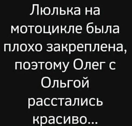 Люлька на мотоцикле была плохо закреплена, поэтому Олег с Ольгой расстались красиво...
