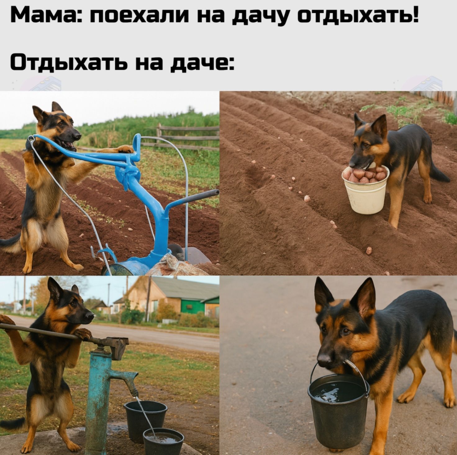 Мама: поехали на дачу отдыхать! Отдыхать на даче: