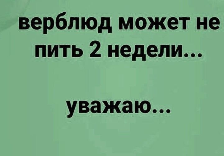 верблюд может не пить 2 недели...
уважаю...