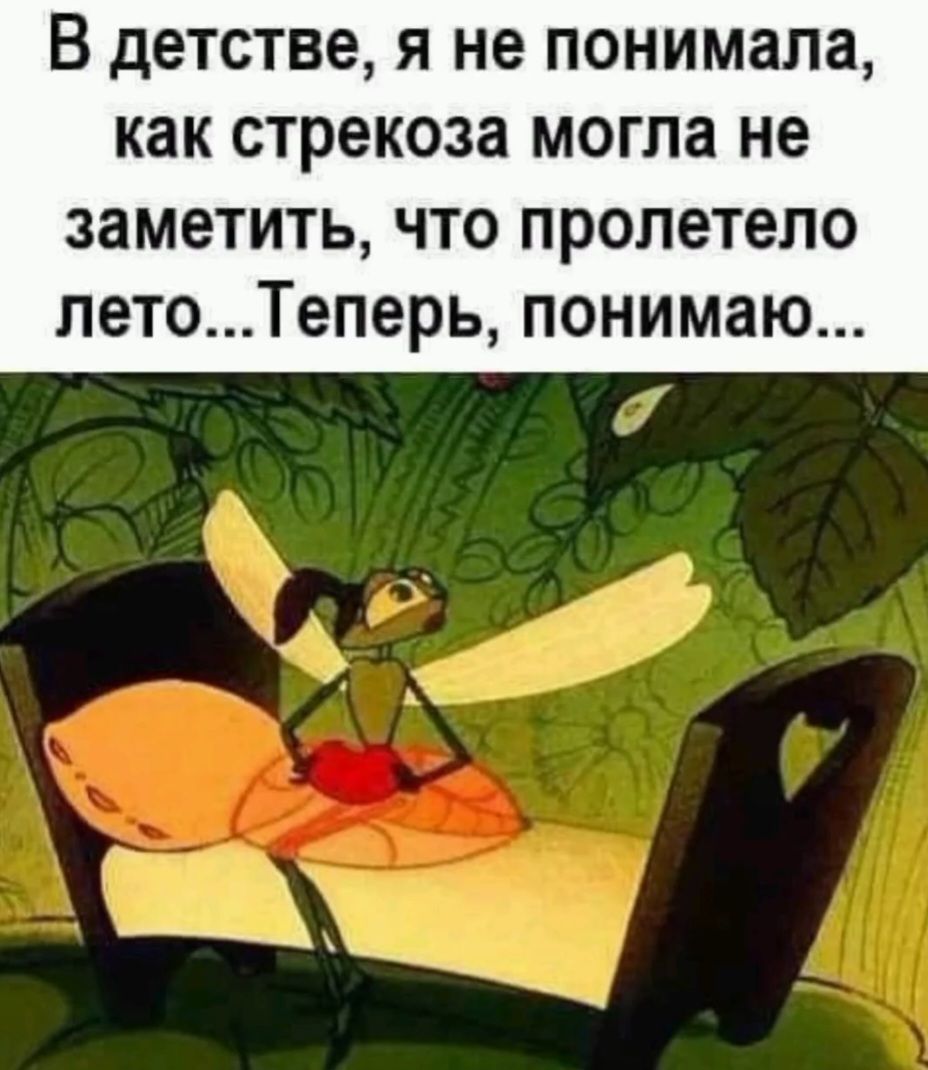 В детстве, я не понимала, как стрекоза могла не заметить, что пролетело лето... Теперь, понимаю...
