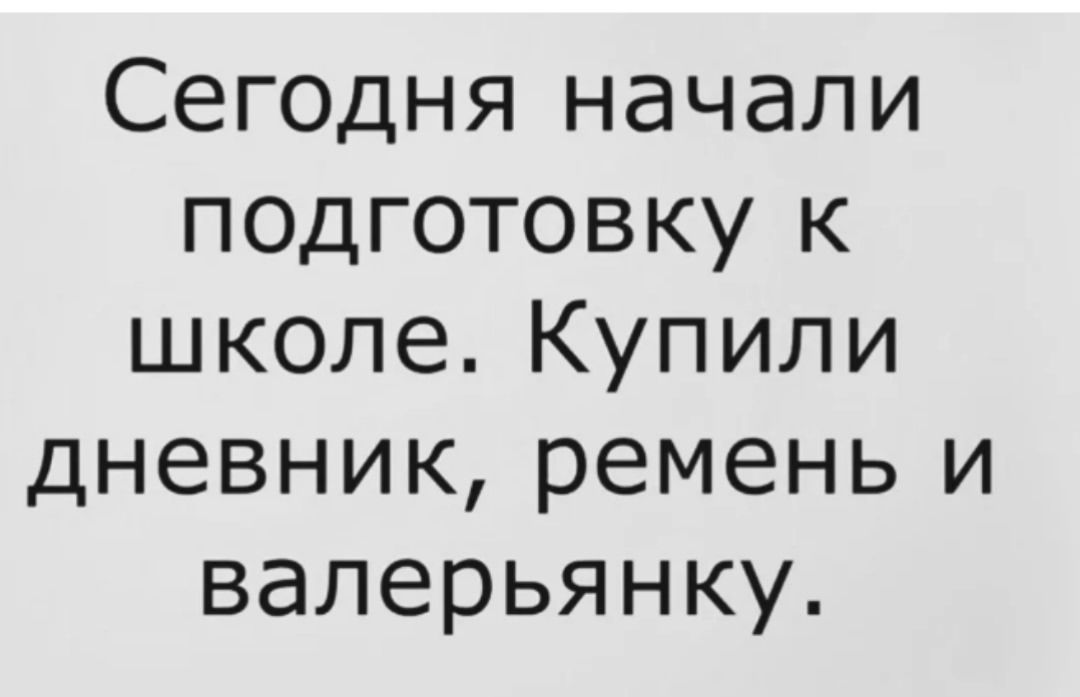 Сегодня начали подготовку к школе. Купили дневник, ремень и валерьянку.