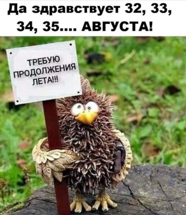 Да здравствует 32, 33, 34, 35.... АВГУСТА!
ТРЕБУЮ ПРОДОЛЖЕНИЯ ЛЕТА!!!