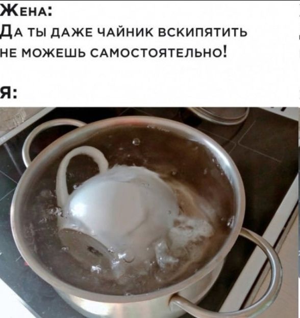 ЖЕНА: Да ты даже чайник вскипятить не можешь самостоятельно! Я: